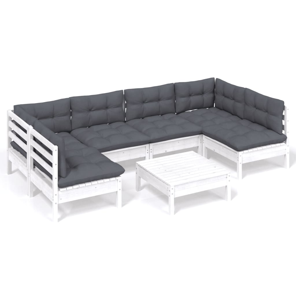 7-tlg. Garten-Lounge-Set mit Kissen Weiss Kiefer Massivholz